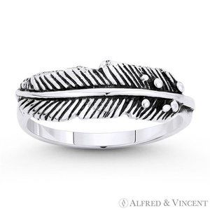 Rustic-Finish Eagle's Feather Charm Ring in .925 Sterling Silver - Size 6